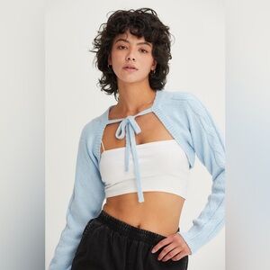14B. Cable Knit Tie Front Shrug - Baby Blue